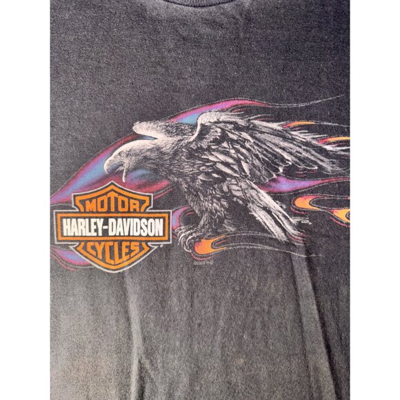 Harley Davidson Mens Black Graphic T-Shirt Flame Eagle Logo XL - Picture 3 of 8